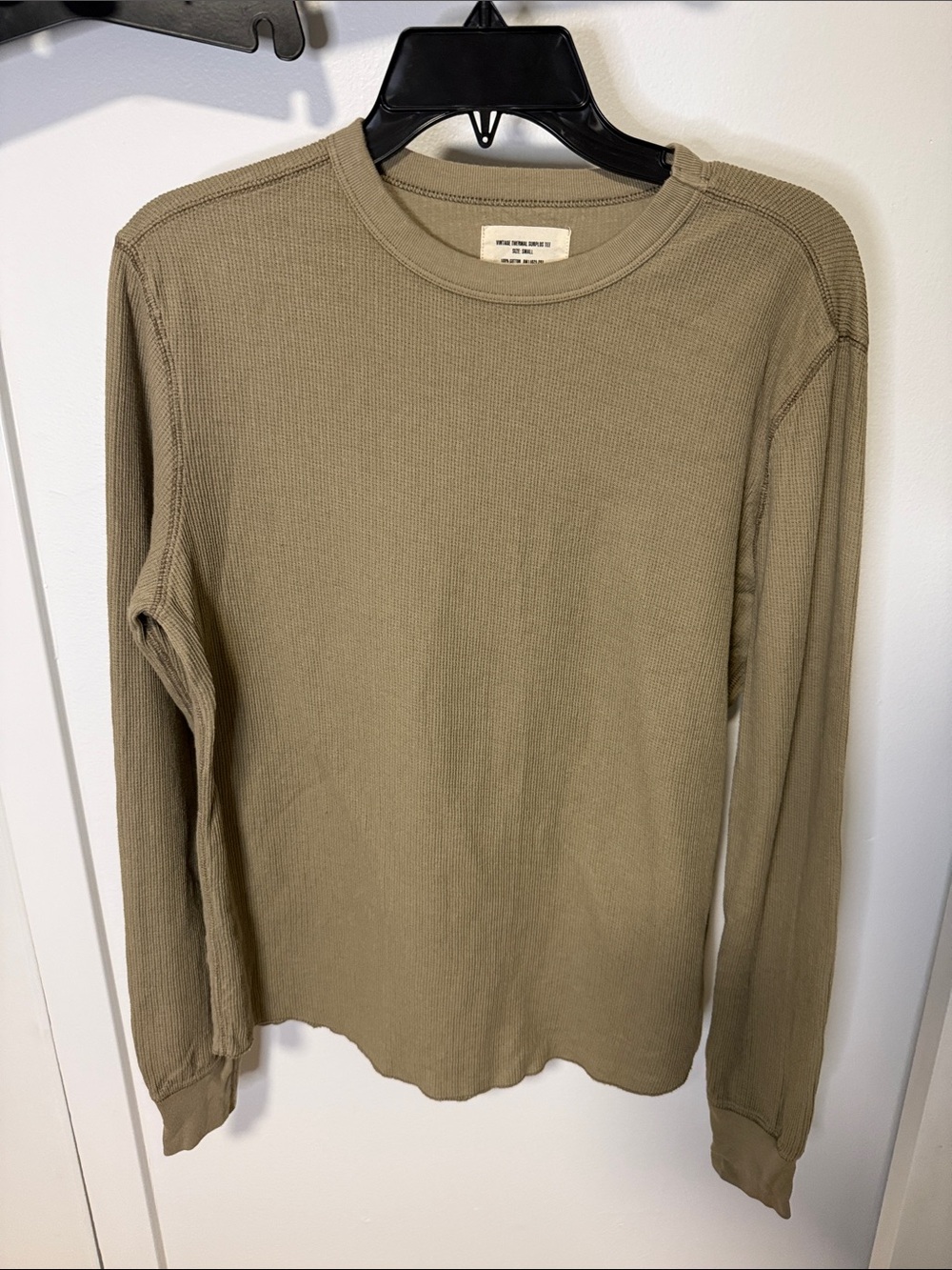 Buck Mason Men's Long Sleeve Waffle Crew in Olive Drab